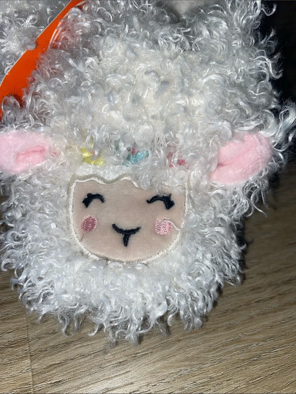 wonder nation White Lamb Plush Slipper Socks with Pink Ear Details